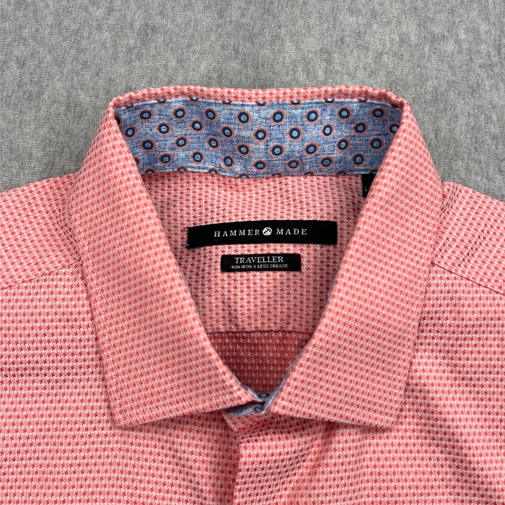 Hammer Made Limited Edition Shirt Mens L-XL Pink Traveller Short Sleeve Button